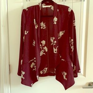 Maroon floral print rayon blazer